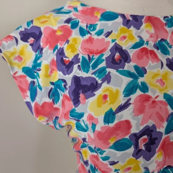 Vintage Floral Mini Dress Open Back Short Sleeve Dollman Fitted Tight Pencil - Picture 5 of 11